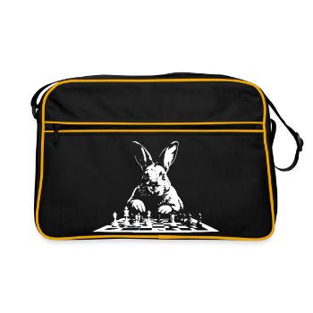 Hase spielt Schach - Retro Tasche - Schwarz/Gold - Vorne