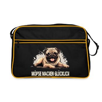 Happiness is… a pug in life! - Retro Bag - black/gold - Front