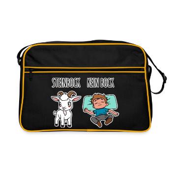 Steinbock - Kein Bock - Achtung Flachwitz! - Retro Tasche - Schwarz/Gold - Vorne