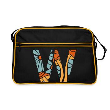 Lettre w fleurs groovy idée cadeau - Sac Retro - noir/or - Devant