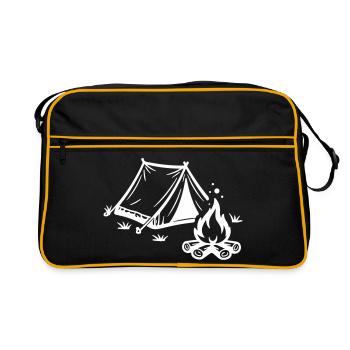 Zelt Lagerfeuer Camping - Retro Tasche - Schwarz/Gold - Vorne