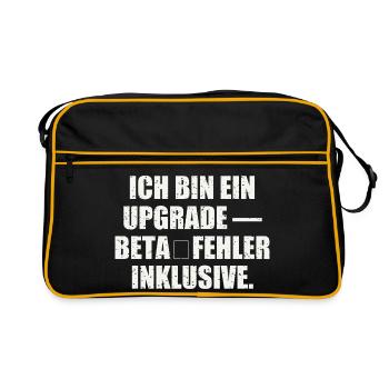 ICH BIN EIN UPGRADE — BETA‑FEHLER INKLUSIVE - Retro Tasche - Schwarz/Gold - Vorne