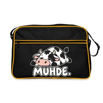 MUHDE. - müde Kuh - Retro Tasche - Schwarz/Gold - Vorne