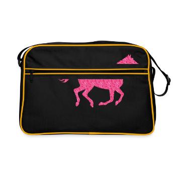 Glitzer Pferd - Retro Tasche - Schwarz/Gold - Vorne