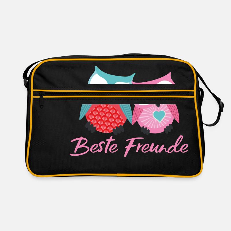 Beste Freunde Eulen rosa - Retro Tasche - Schwarz/Gold