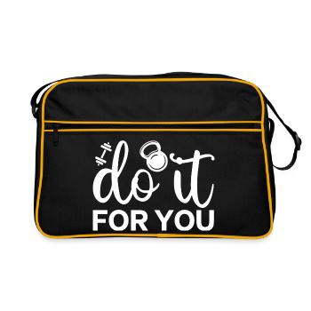 Motivierendes Fitness-Skript mit Kettlebell-Symbol - Retro Tasche - Schwarz/Gold - Vorne
