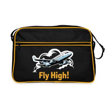 Jet in Sky Illustration Fly High - Retro Bag - black/gold - Front