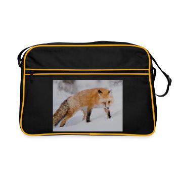 Fox in the Snow Watercolor - Retro Bag - black/gold - Front