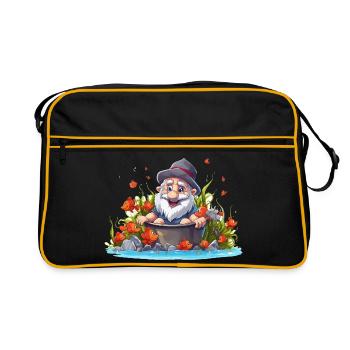 Gnome in the bathing pot by the pond - Retro Bag - black/gold - Front