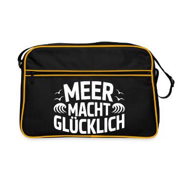  Meer Macht Glücklich Spruch Für Strandurlauber - Retro Tasche - Schwarz/Gold - Vorne