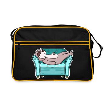 Faultier auf dem Sofa - Retro Tasche - Schwarz/Gold - Vorne