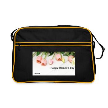 Frohen Frauentag Pink Tulips - Retro Tasche - Schwarz/Gold - Vorne