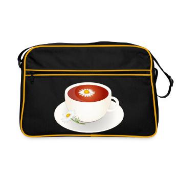 Motif de thé à la camomille avec fleur dans une élégante tasse - Sac Retro - noir/or - Devant