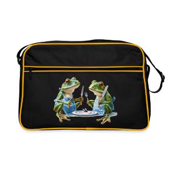 Two frog cooks at dinner - Retro Bag - black/gold - Front