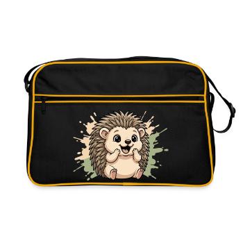Kuscheliger Igel auf Pastellspritz - Retro Tasche - Schwarz/Gold - Vorne