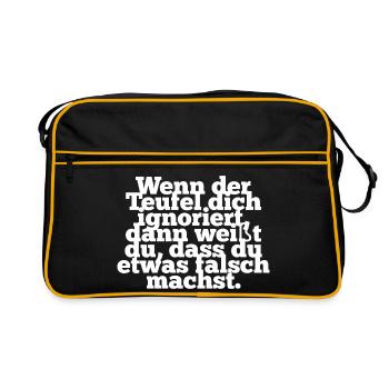 Teufel Shirt Damen Glauben Spruch Lustig - Retro Tasche - Schwarz/Gold - Vorne