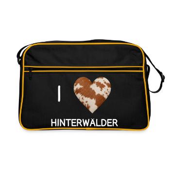 I Love Hinterwälder – Herz für Rinderfans - Retro Tasche - Schwarz/Gold - Vorne