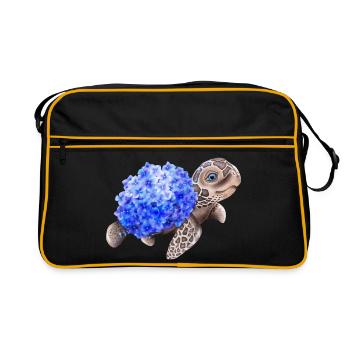 Turtle with Hydrangea - Retro Bag - black/gold - Front