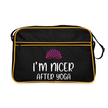 Ich bin netter nach dem Yoga - Retro Tasche - Schwarz/Gold - Vorne