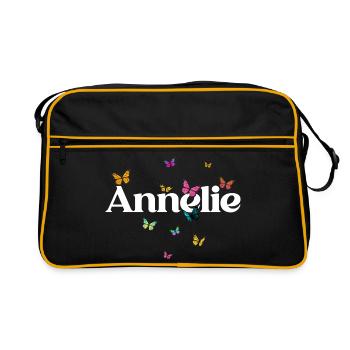 Schöner Mädchenname ANNELIE mit Schmetterlingen  - Retro Tasche - Schwarz/Gold - Vorne