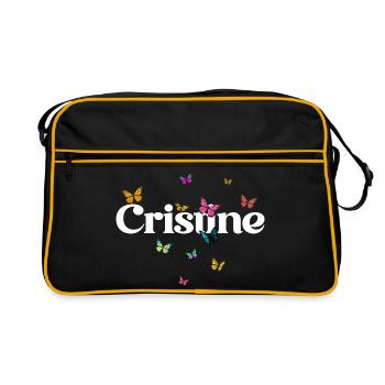 Beau prénom de fille avec des papillons CRISTINE - Sac Retro - noir/or - Devant