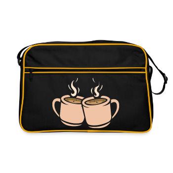 Two coffee cups illustration - Retro Bag - black/gold - Front