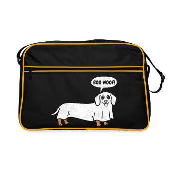 Teckel Boo Woof - Chien fantôme drôle d’Halloween - Sac Retro - noir/or - Devant