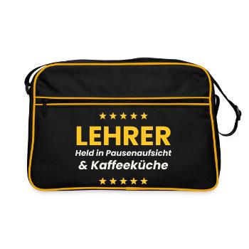 Lehrer Shirt Pausenaufsicht Kaffeeküche Lustig - Retro Tasche - Schwarz/Gold - Vorne