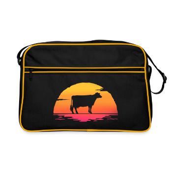 Kühe Sonnenaufgang Retro Kuh - Retro Tasche - Schwarz/Gold - Vorne