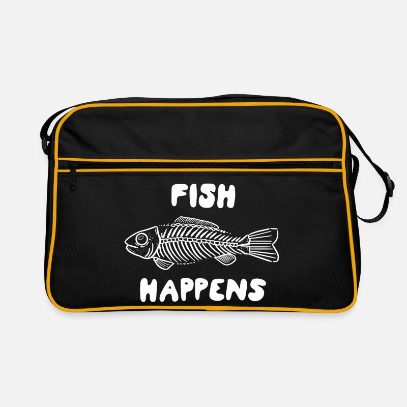 Fish Happens – Funny Fish Skeleton Design - Retro Tasche - Schwarz/Gold