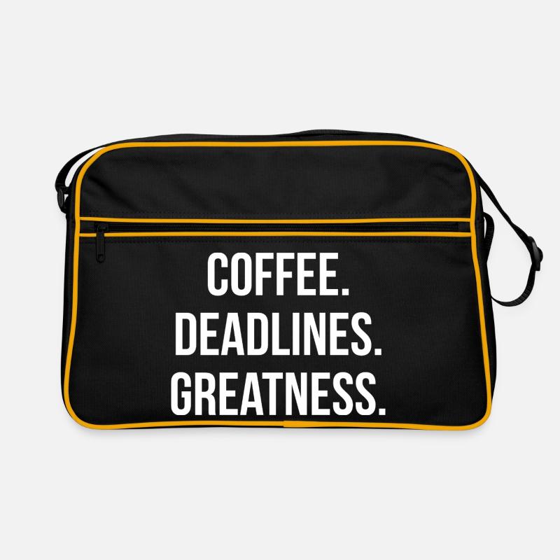 COFFEE. DEADLINES. GREATNESS. | Greyline Official - Retro Tasche - Schwarz/Gold