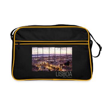 Lisbonne, Portugal Souvenir de la Skyline du coucher du soleil - Sac Retro - noir/or - Devant