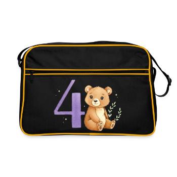 Watercolor Bear with Number 4 - Retro Bag - black/gold - Front