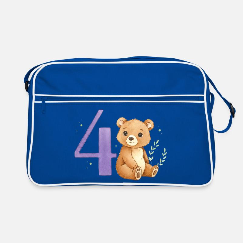 Aquarell Bär mit Zahl 4 Retro Tasche