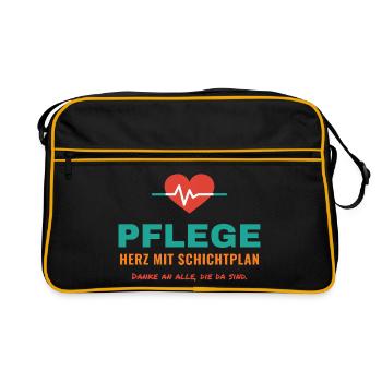 Pflege – Herz mit Schichtplan - Retro Tasche - Schwarz/Gold - Vorne
