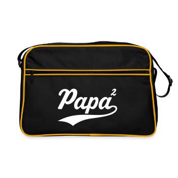 Papa hoch 2 zweifacher Papa 2. Kind - Retro Tasche - Schwarz/Gold - Vorne