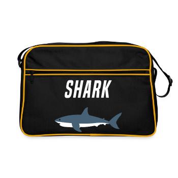 Nautic Design Hai Silhouette Kühne Typografie - Retro Tasche - Schwarz/Gold - Vorne
