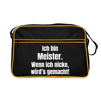 Ich bin Meister – Wenn ich nicke, wird’s gemacht - Retro Tasche - Schwarz/Gold - Vorne