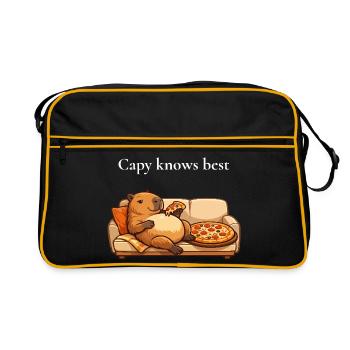 Capybara Mit Pizza Auf Sofa - Retro Tasche - Schwarz/Gold - Vorne