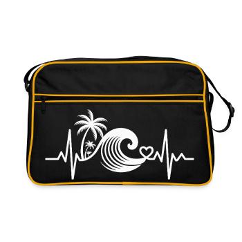 Heartbeat with palm trees and wave - Retro Bag - black/gold - Front