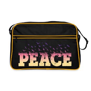 Peace Frieden Schrift Bunt Vögel Gegen Krieg - Retro Tasche - Schwarz/Gold - Vorne