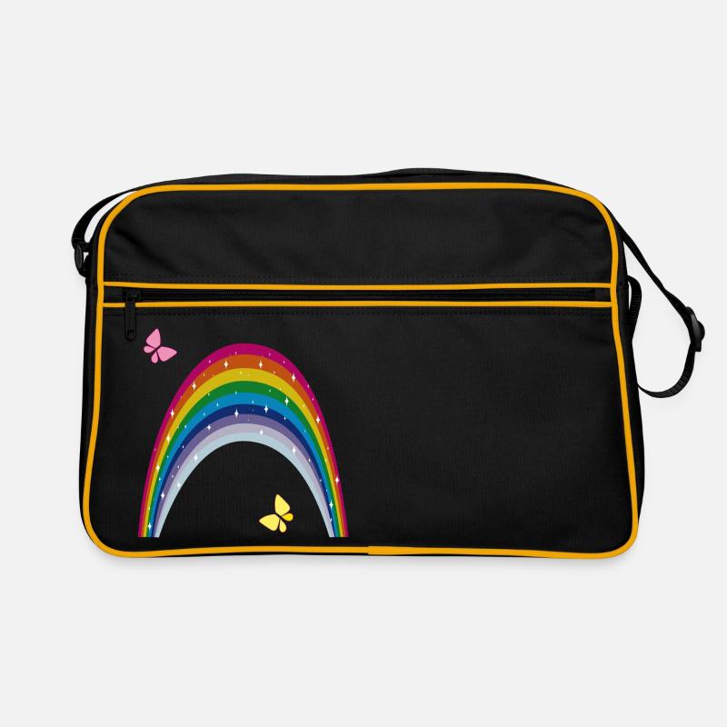 Regenbogen mit Schmetterlingen - Retro Tasche - Schwarz/Gold