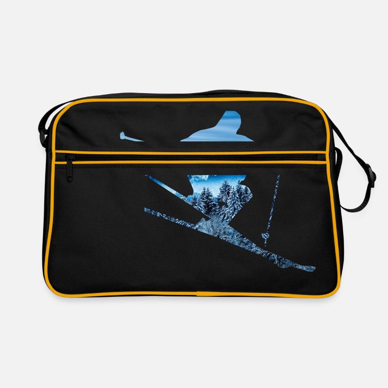 Skifahrer Bergmuster - Retro Tasche - Schwarz/Gold