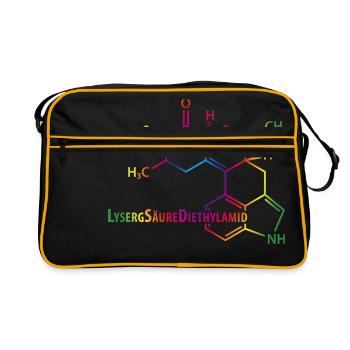 LSD Strukturformel bunter Regenbogen Drogen Rausch - Retro Tasche - Schwarz/Gold - Vorne