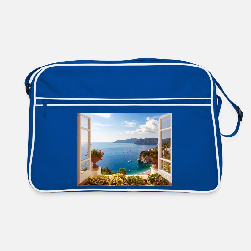 Panoramablick auf die Mittelmeerküste Retro Tasche