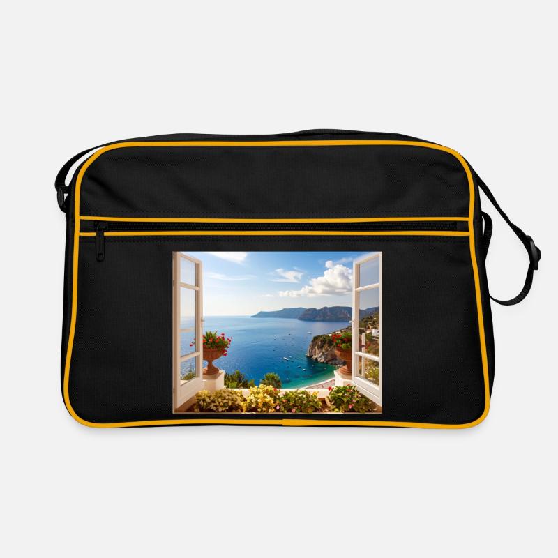 Panoramablick auf die Mittelmeerküste Retro Tasche