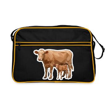 Cow and Calf – Polygon Art in Modern Style - Retro Bag - black/gold - Front