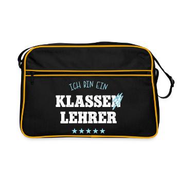 Klassenlehrer Schule Spruch Abschied Bester Lehrer - Retro Tasche - Schwarz/Gold - Vorne