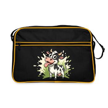 Cow cartoon on grass - Retro Bag - black/gold - Front