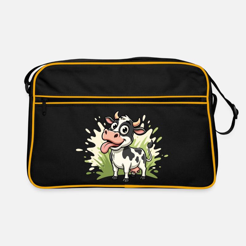 Dessin animé de vache sur l’herbe Sac Retro